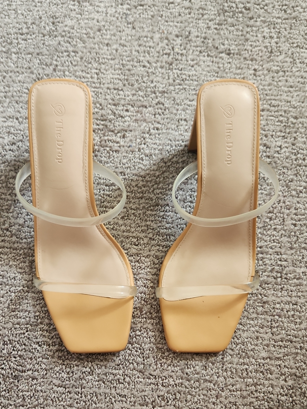 Women's Nude Clear Strap Square-Toe Heels The DROP